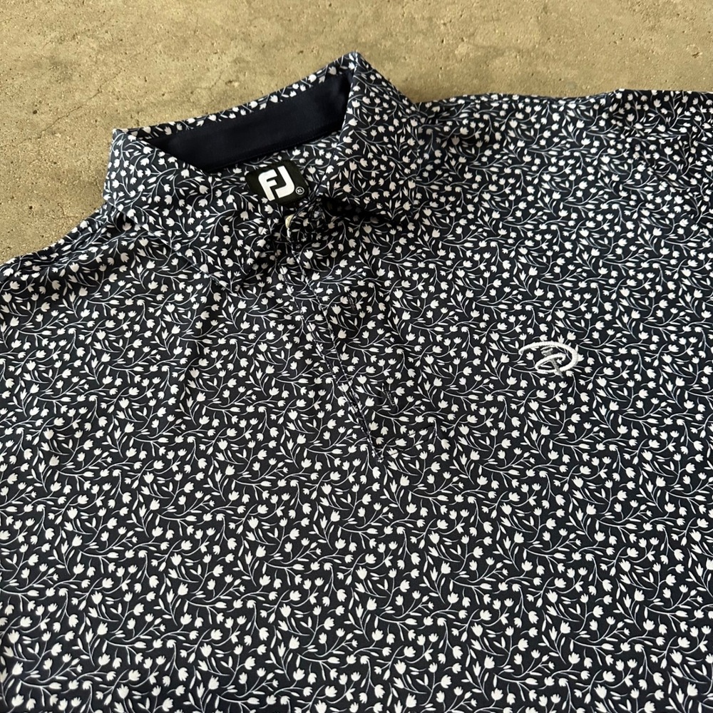 FootJoy Polo Shirt Men XL Navy Blue Disney World Floral Golf Performance Stretch